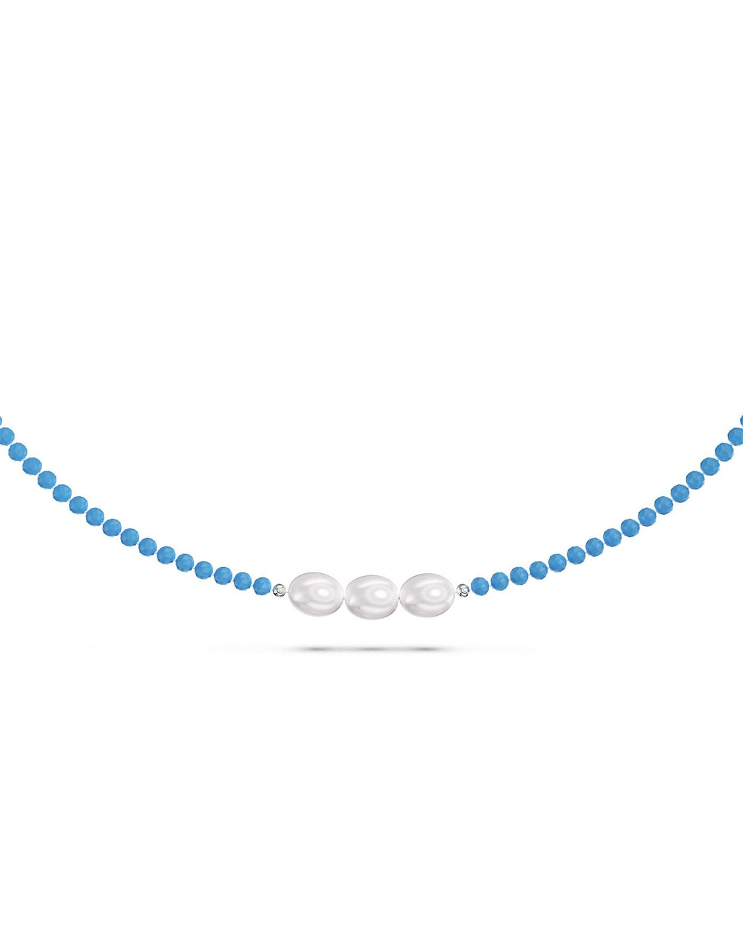 choker in argento con perline turchese e tre perle di fiume