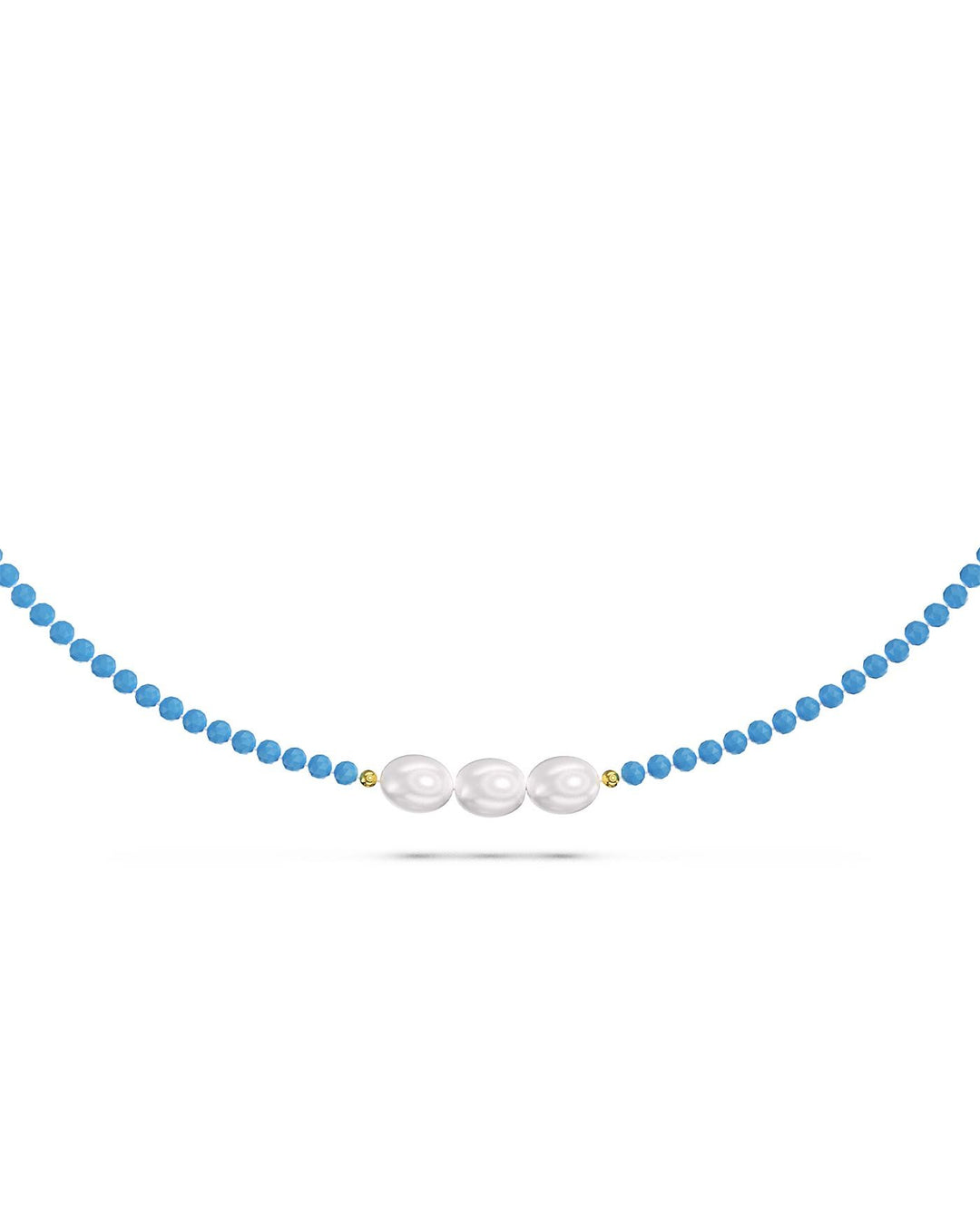 choker in argento placcato oro con perline turchese e tre perle di fiume