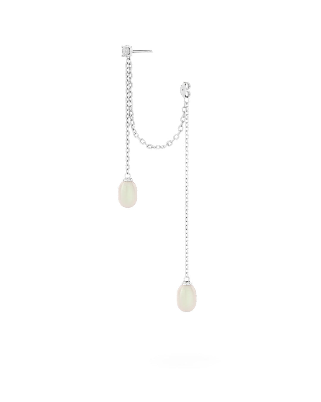 orecchino bond con doppia perla e catenella in argento