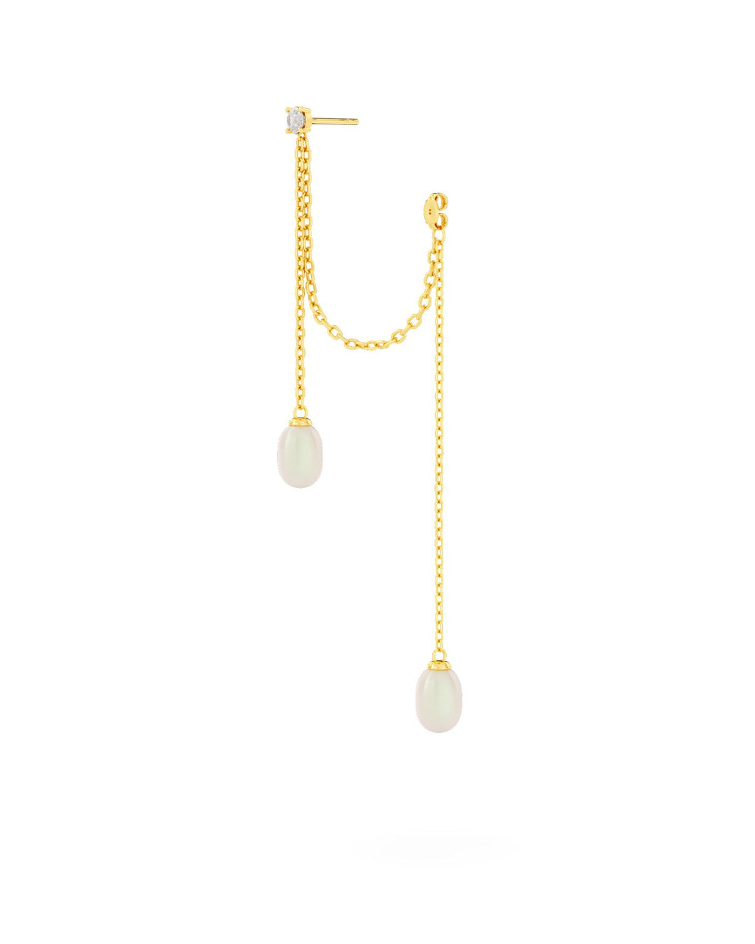 orecchino bond con doppia perla e catenella placcato oro