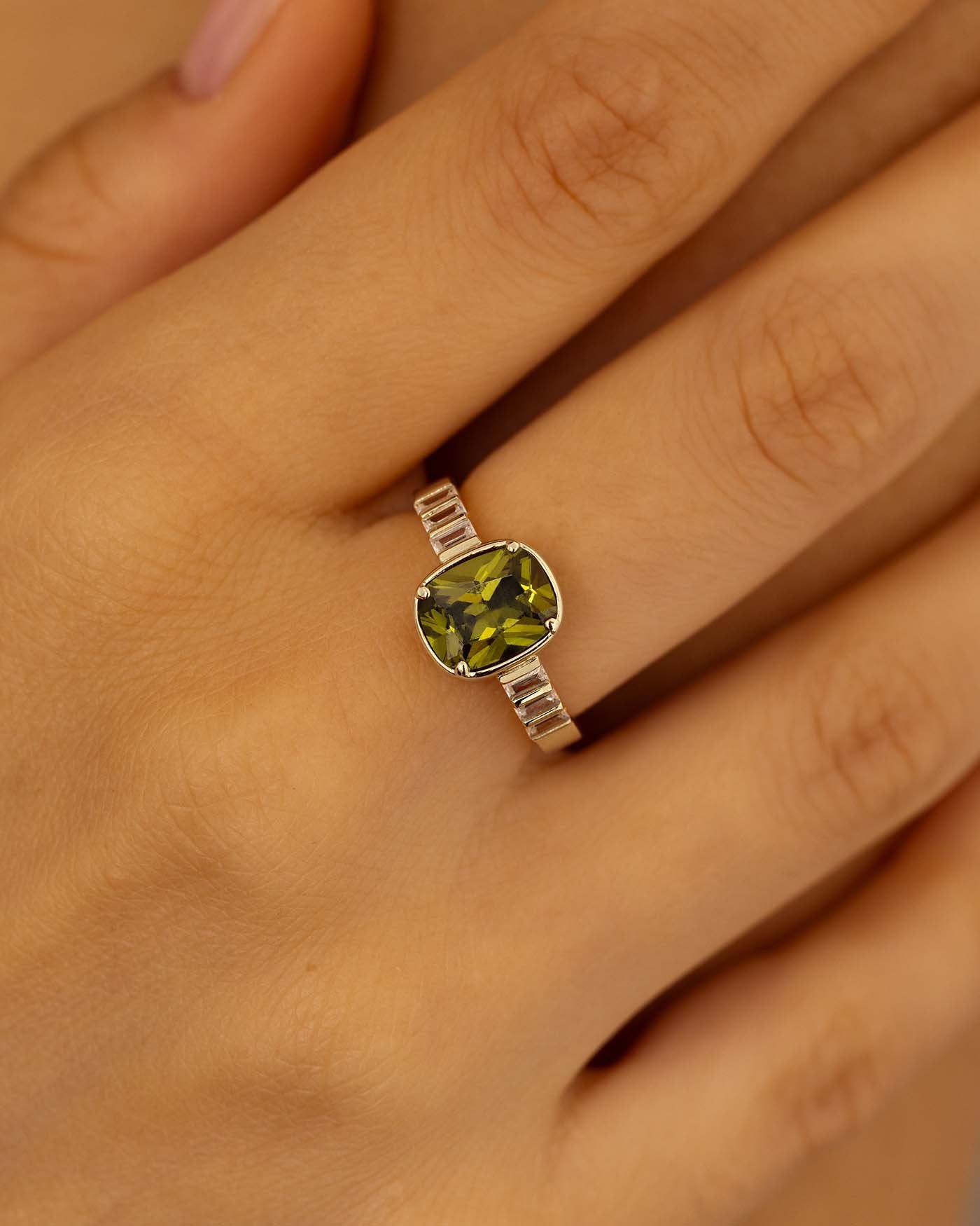 Anello Di Giada Verde / Anello Placcato In Oro 24K / Anello - Foto 12