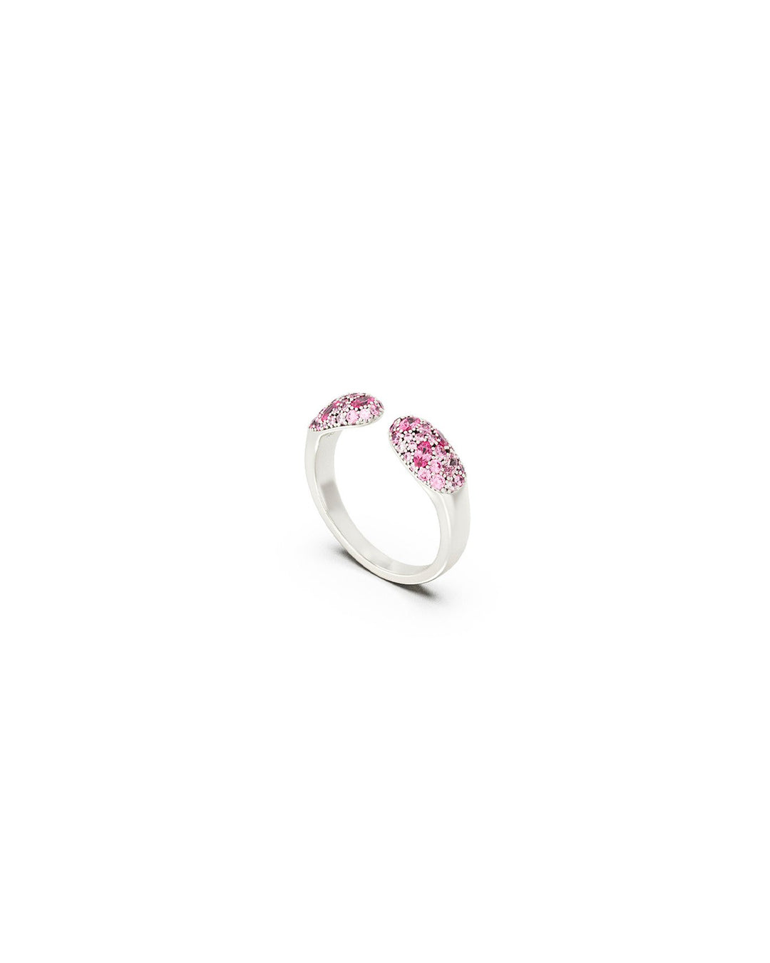 anello aperto con punti luce rosa e fucsia argento vista laterale