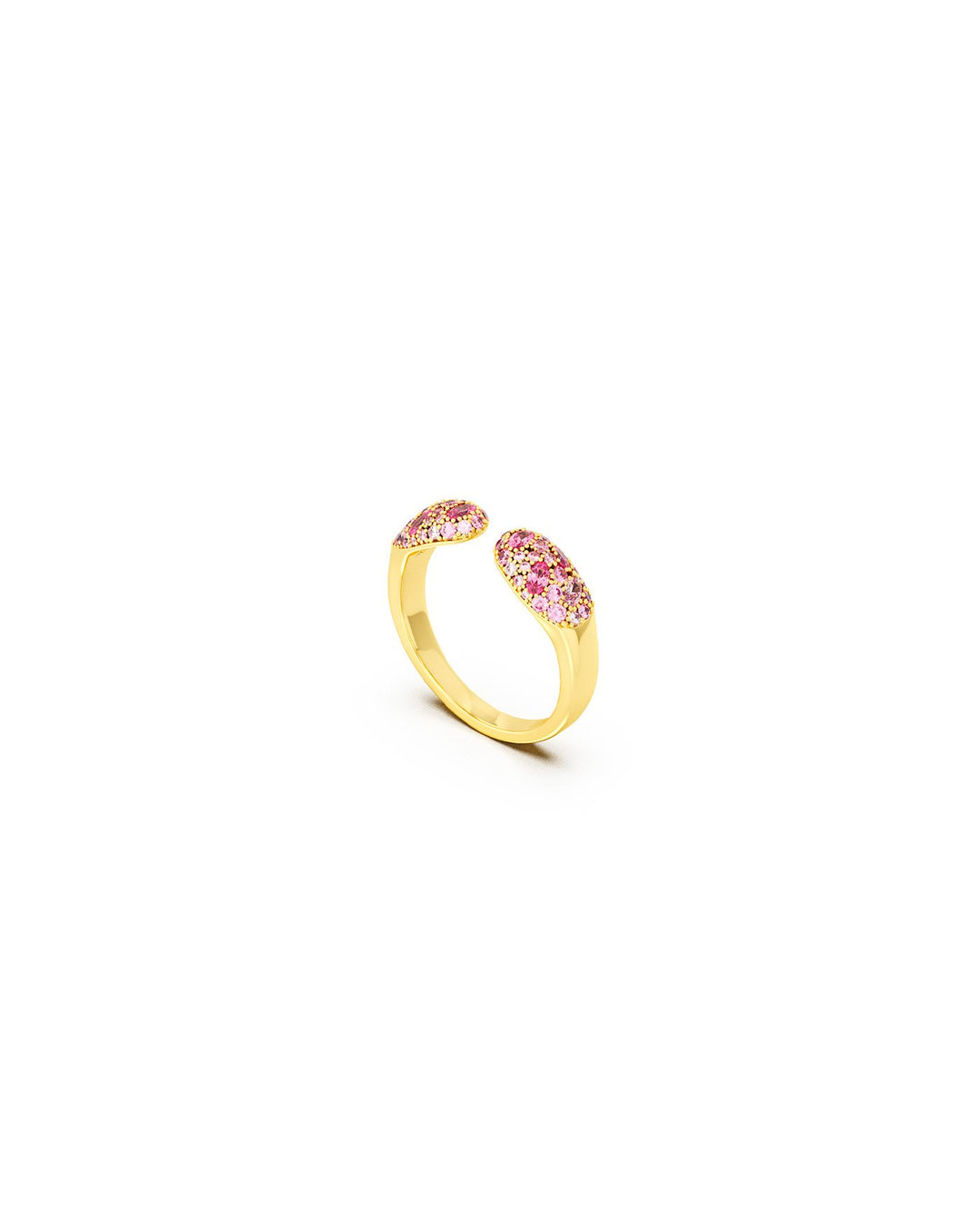 anello aperto con punti luce rosa e fucsia oro vista laterale