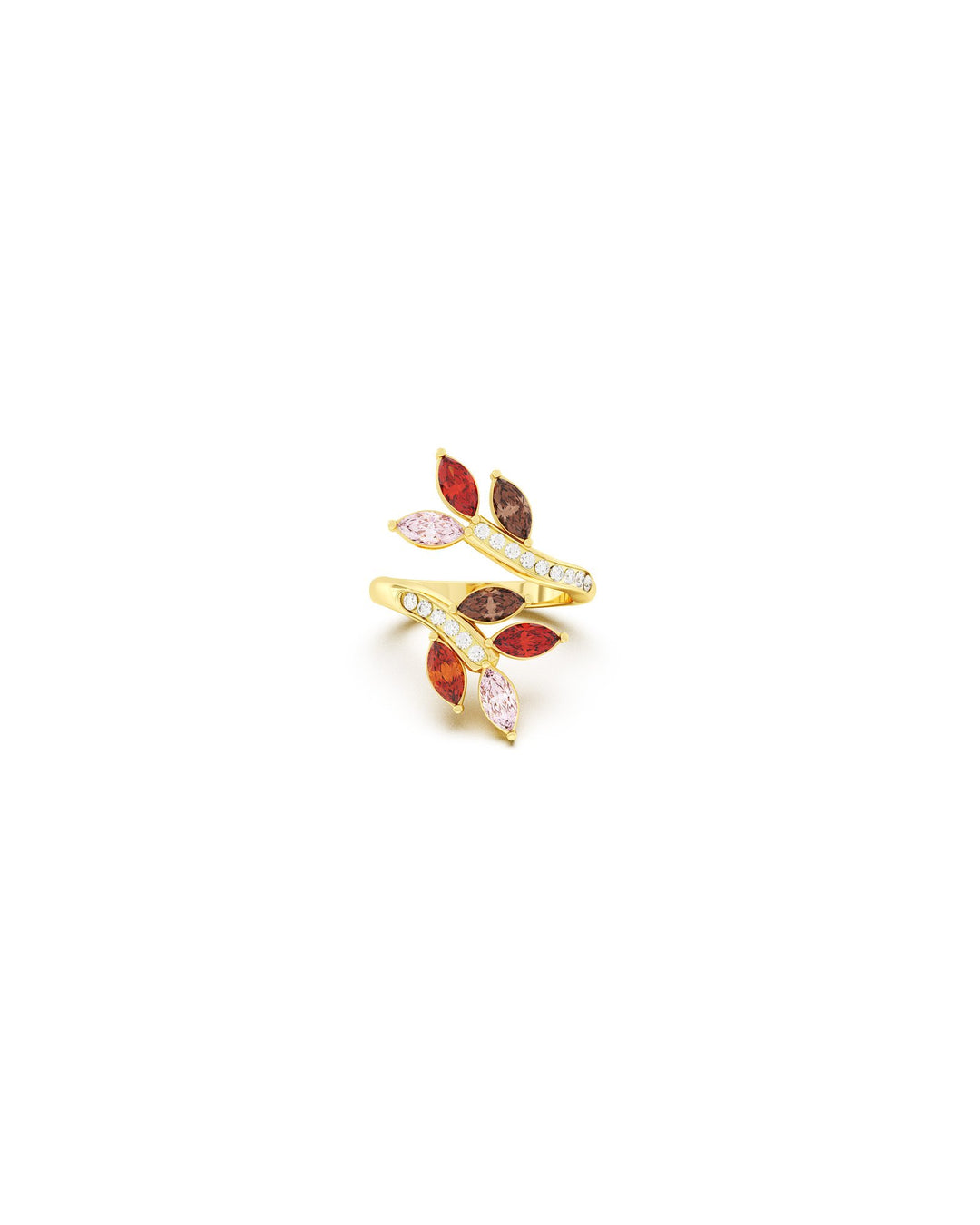 anello contrarié in argento placcato oro con pietre colorate autunnali