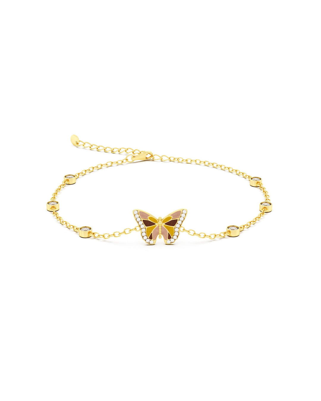 bracciale in argento placcato oro con farfalla colorata
