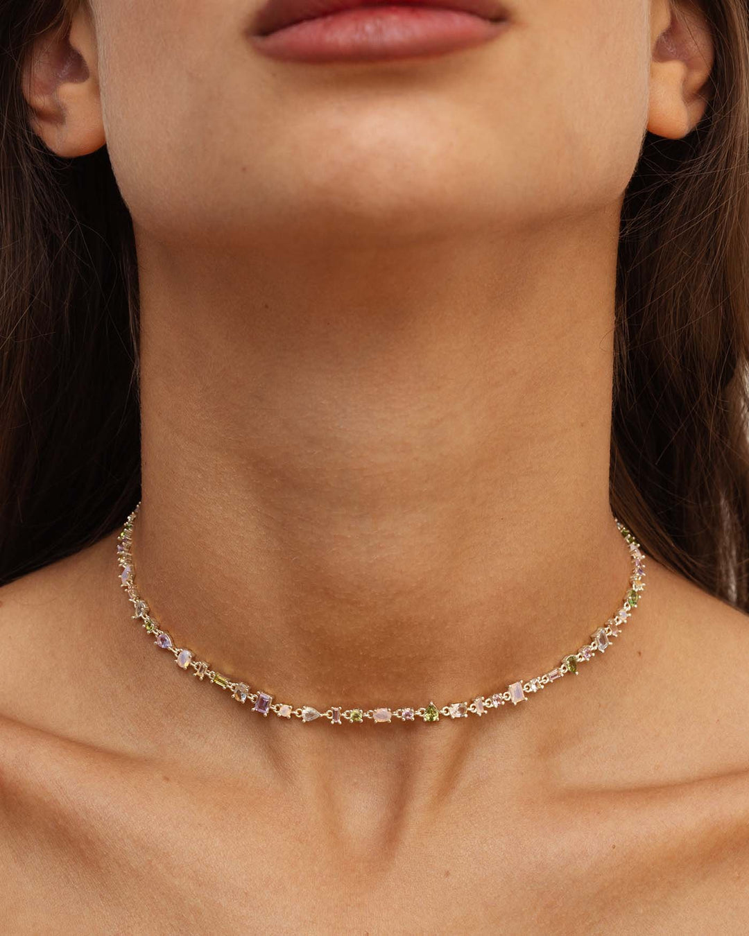 close up indossato choker lilypad argento