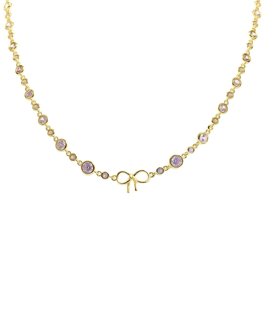 Choker in ottone con zirconie lavanda e lilla e fiocco centrale