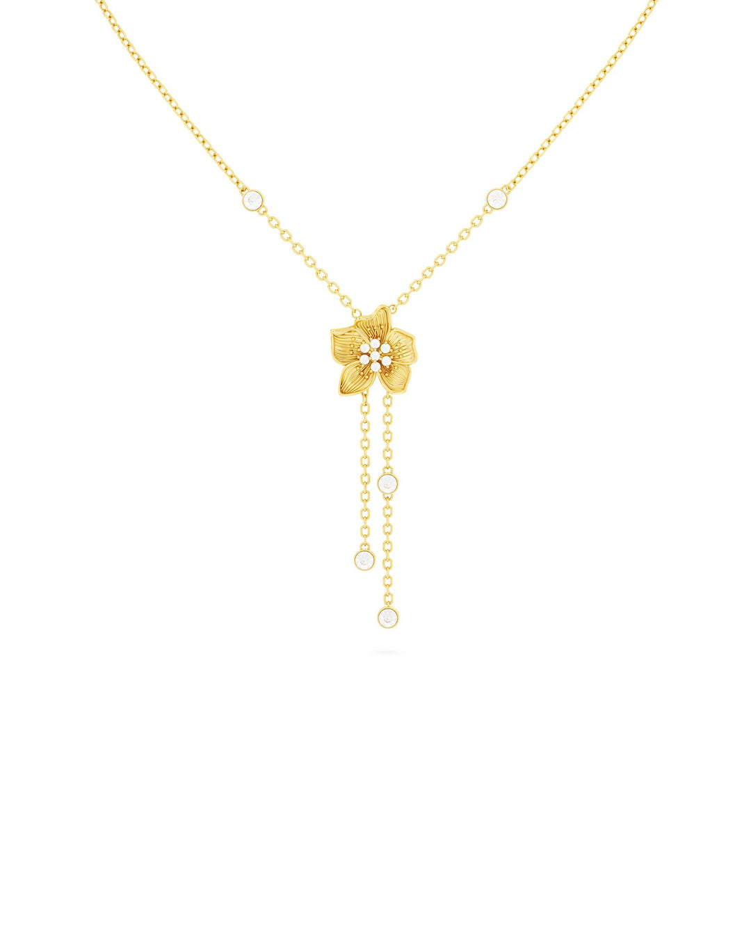 collana in argento placcato oro con fiore di amaryllis bianco pendente