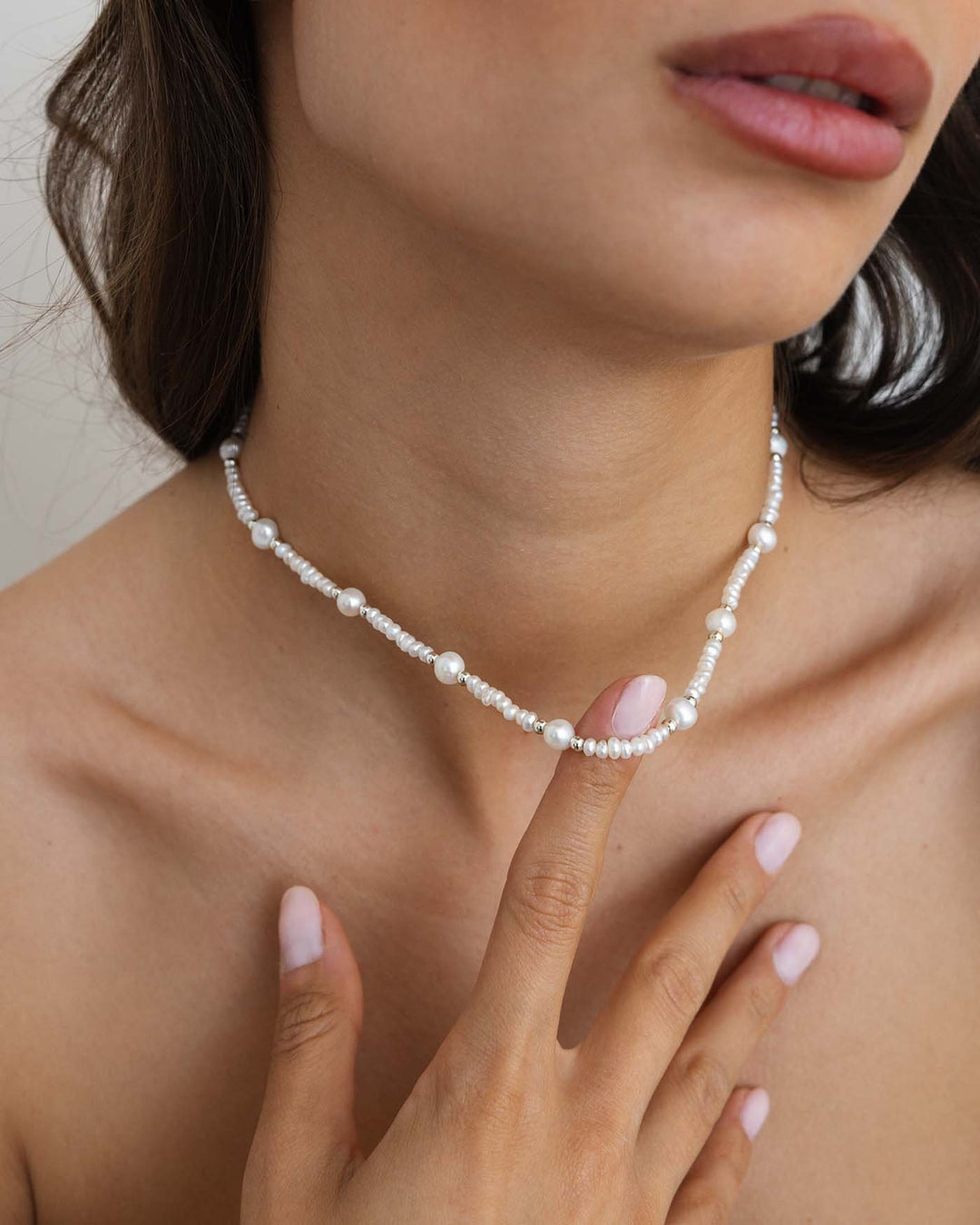 collana di perle grandi e piccole anita in argento