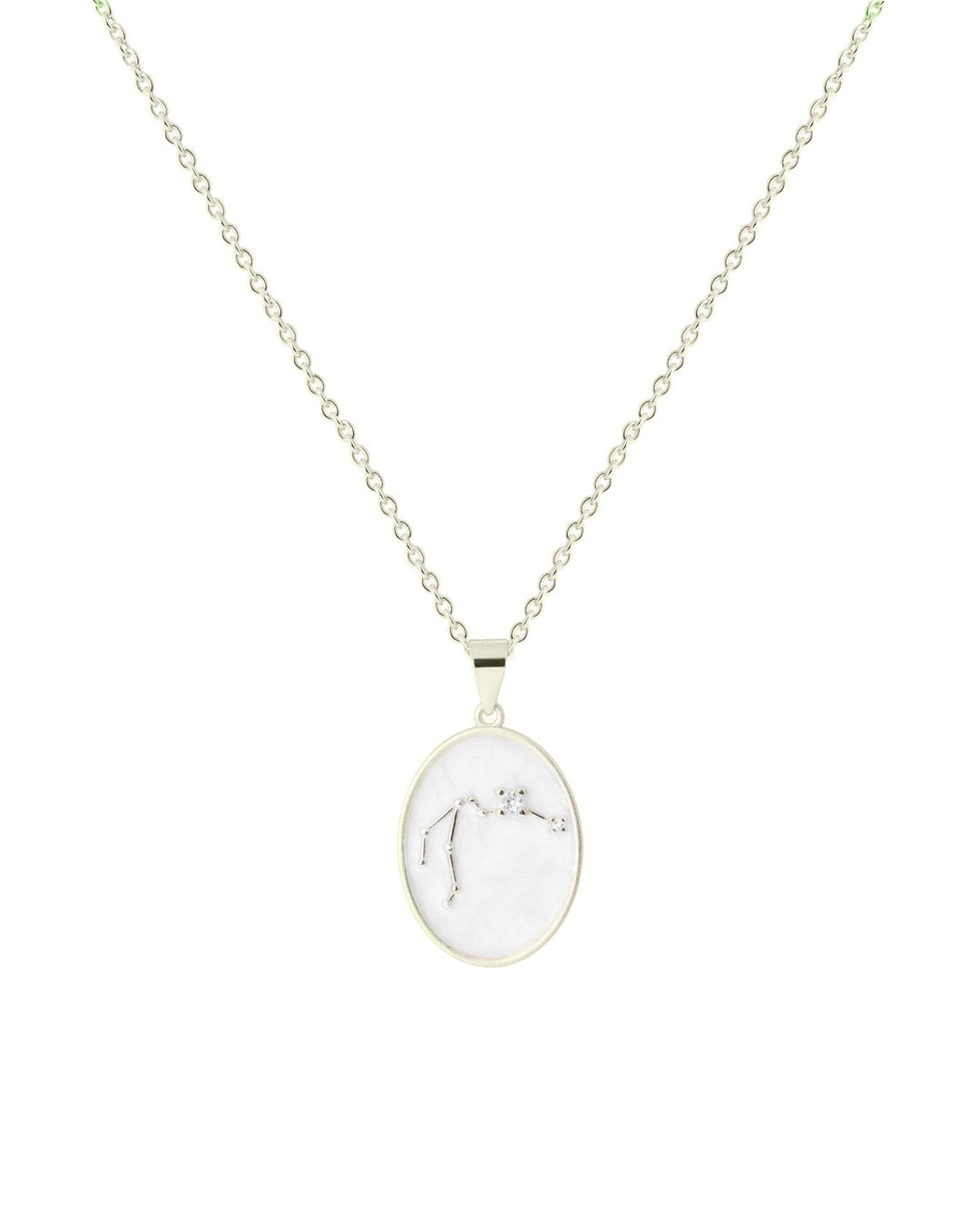 collana in argento con costellazione dell'acquario su medaglietta smaltata bianca
