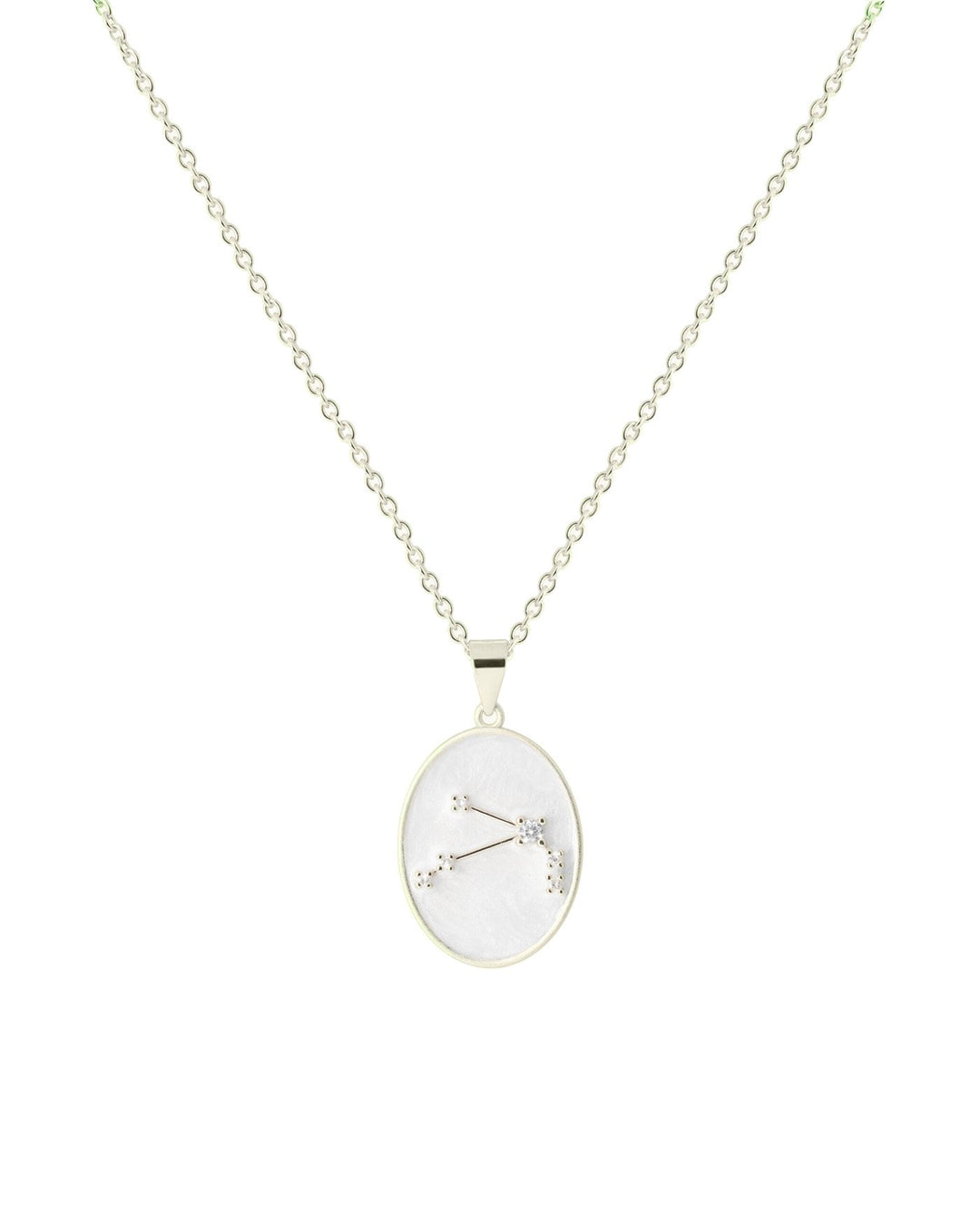 collana in argento con costellazione dell'ariete su medaglietta smaltata bianca