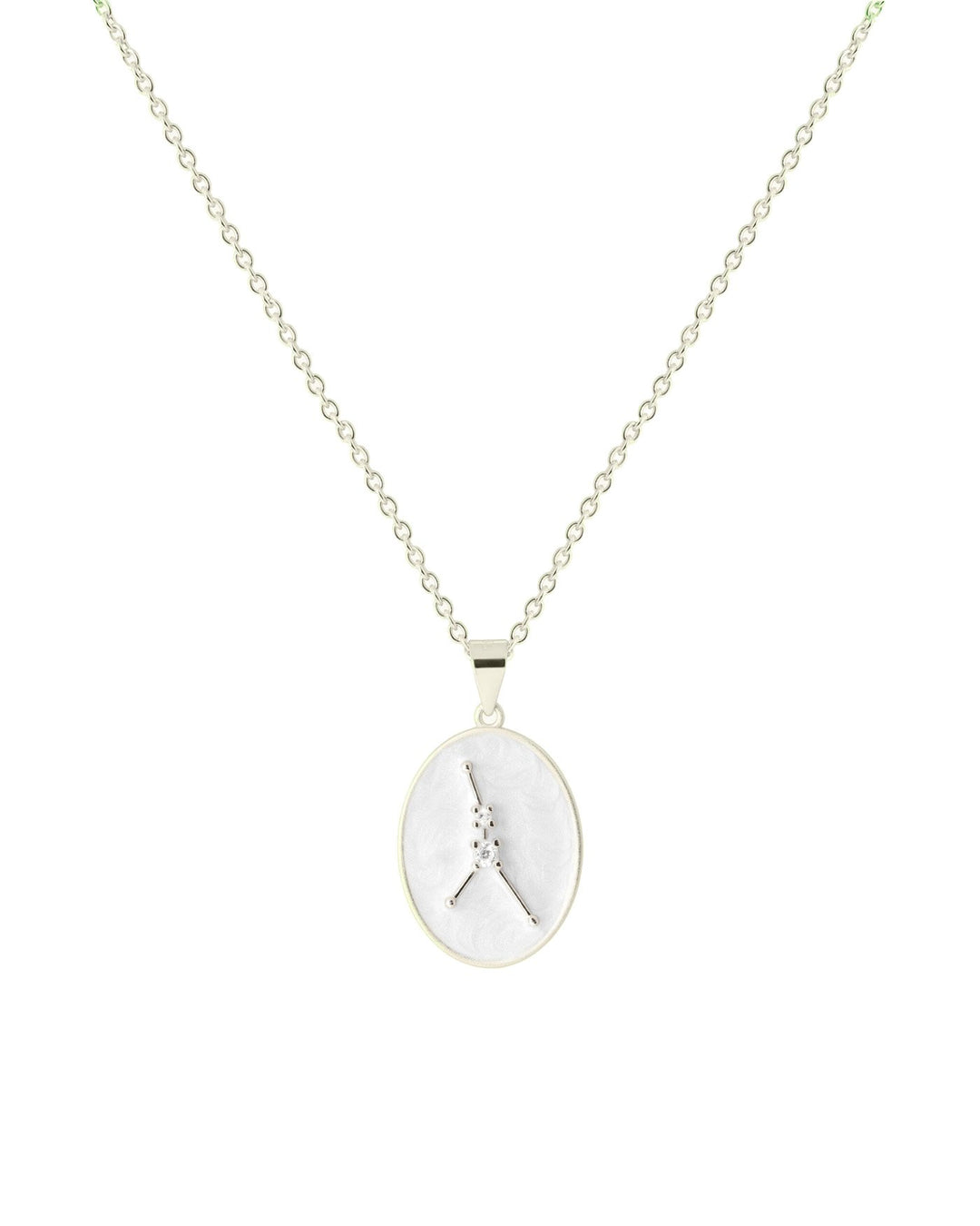 collana in argento con costellazione del cancro su medaglietta smaltata bianca