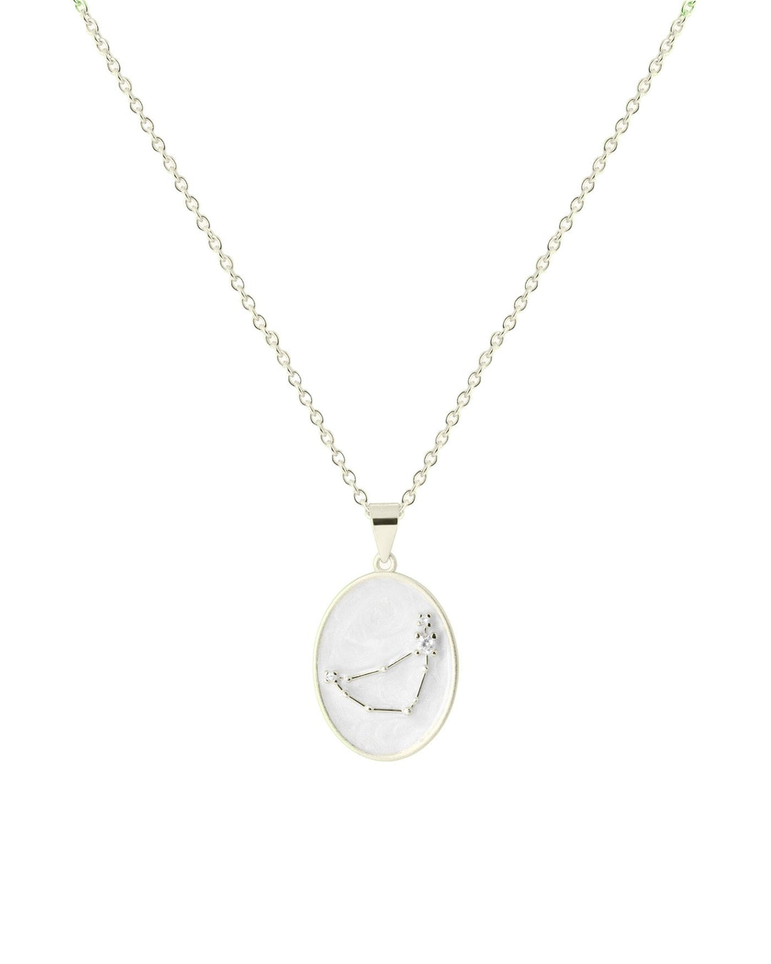 collana in argento con costellazione del capricorno su medaglietta smaltata bianca