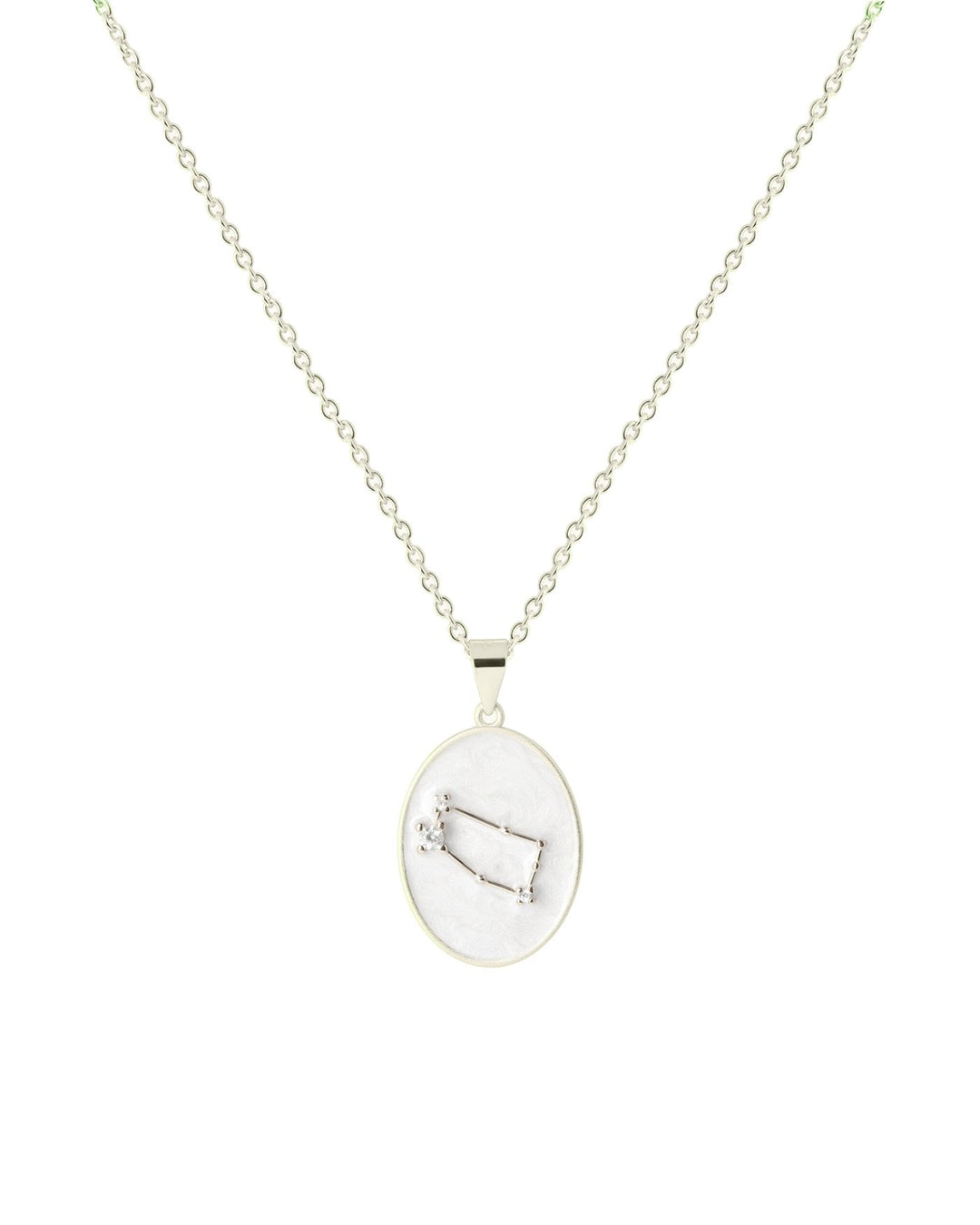 collana in argento con costellazione dei gemelli su medaglietta smaltata bianca