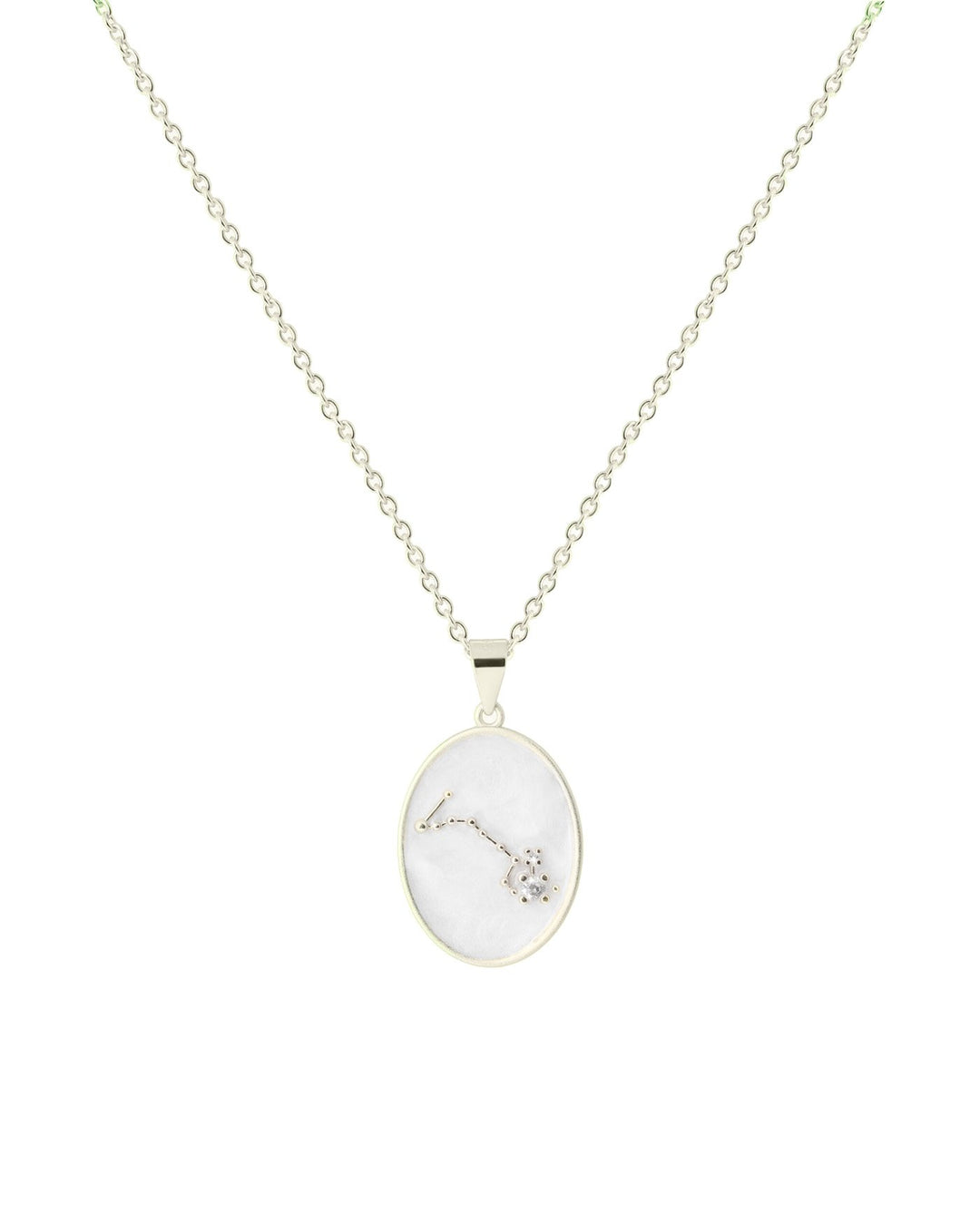 collana in argento con costellazione dei pesci su medaglietta smaltata bianca