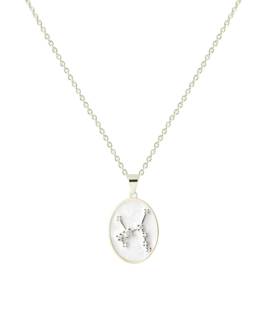 collana in argento con costellazione del sagittario su medaglietta smaltata bianca