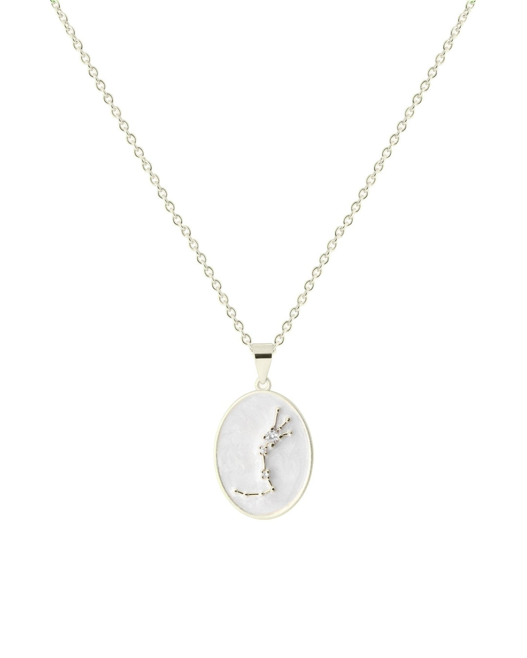 collana in argento con costellazione dello scorpione su medaglietta smaltata bianca