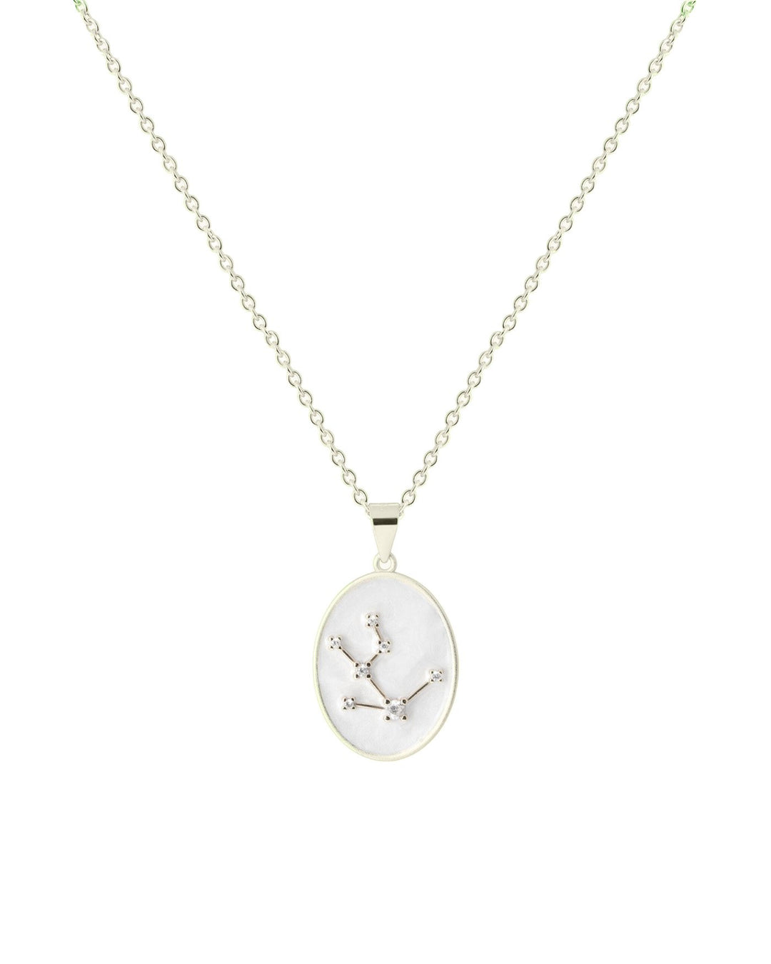 collana in argento con costellazione del toro su medaglietta smaltata bianca