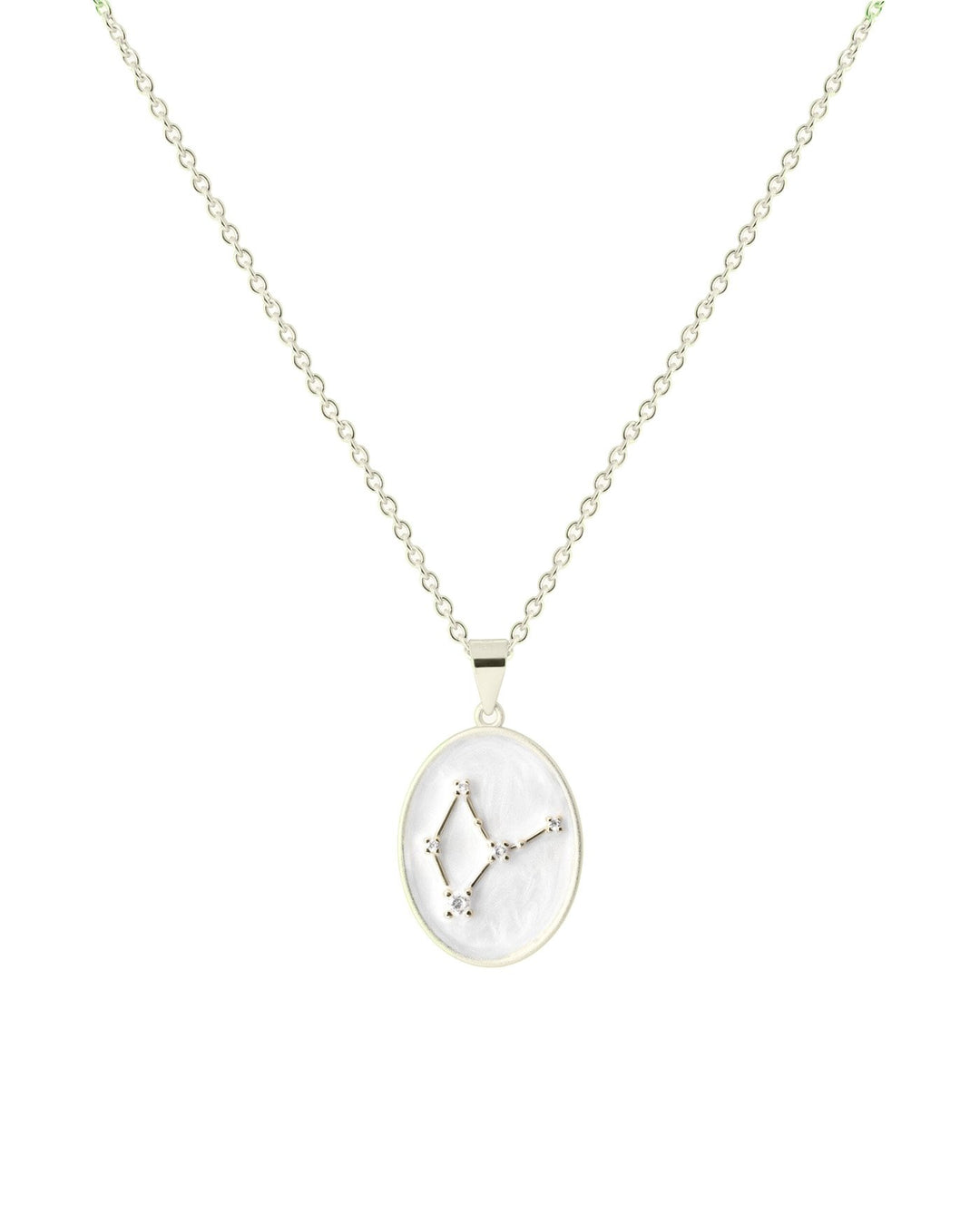 collana in argento con costellazione della vergine su medaglietta smaltata bianca