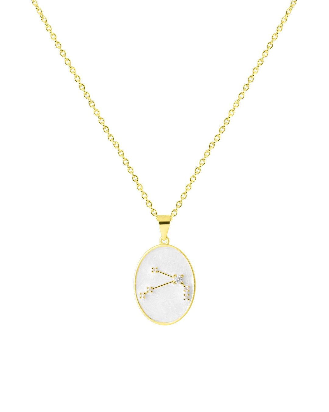 collana in argento placcato oro con costellazione dell'ariete su medaglietta smaltata bianca