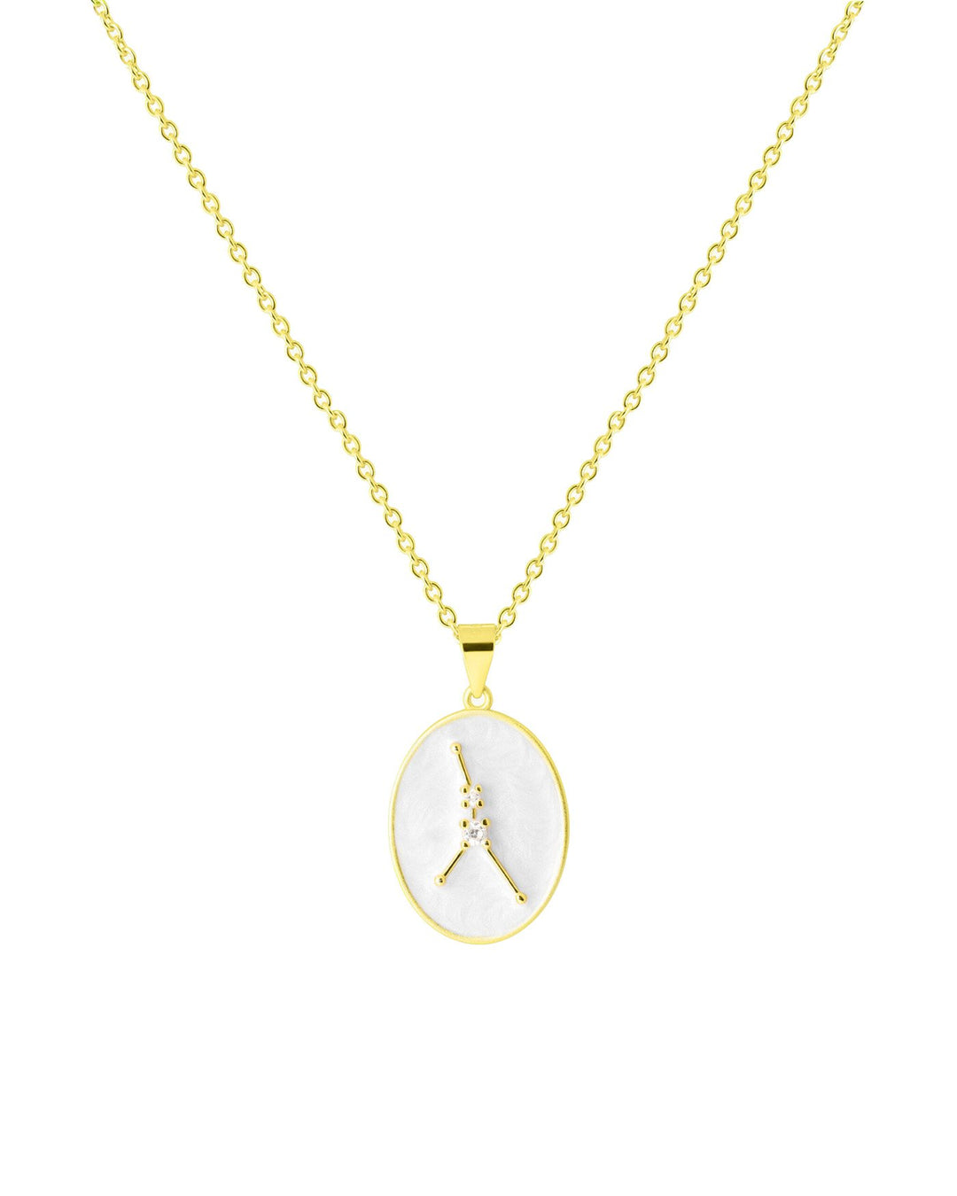 collana in argento placcato oro con costellazione del cancro su medaglietta smaltata bianca