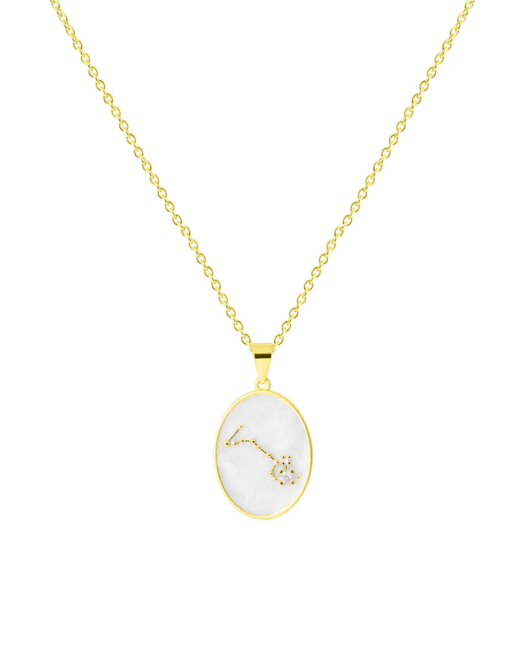 collana in argento placcato oro con costellazione dei pesci su medaglietta smaltata bianca