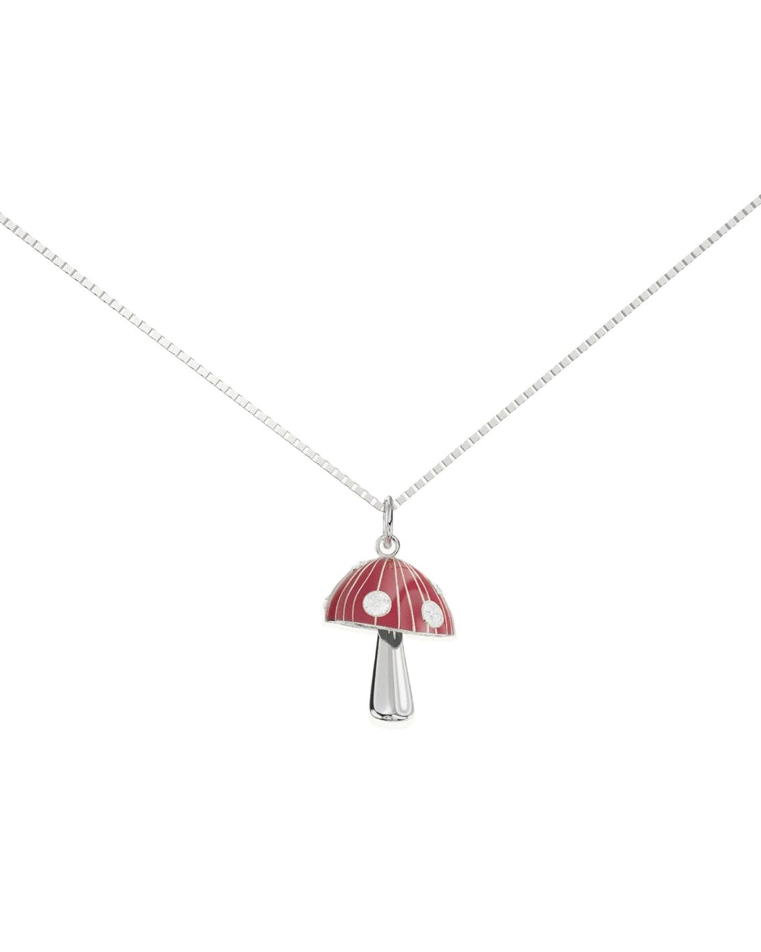 collana in argento con fungo rosso pendente