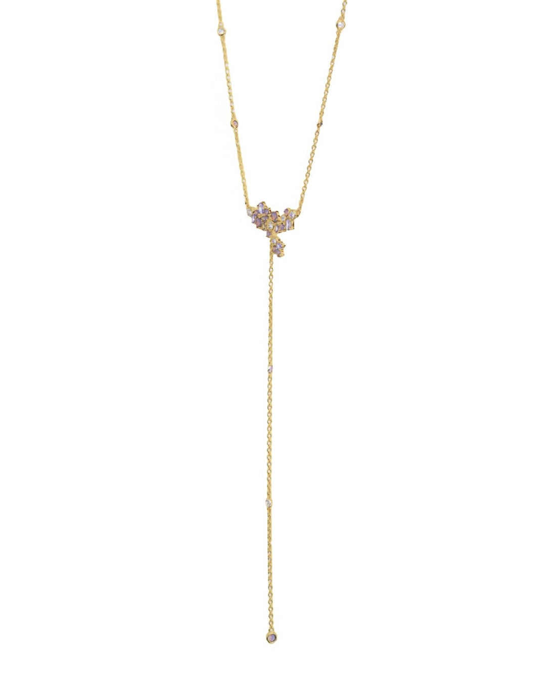 Collana a Y in Ottone con Zirconie Lavanda e Lilla