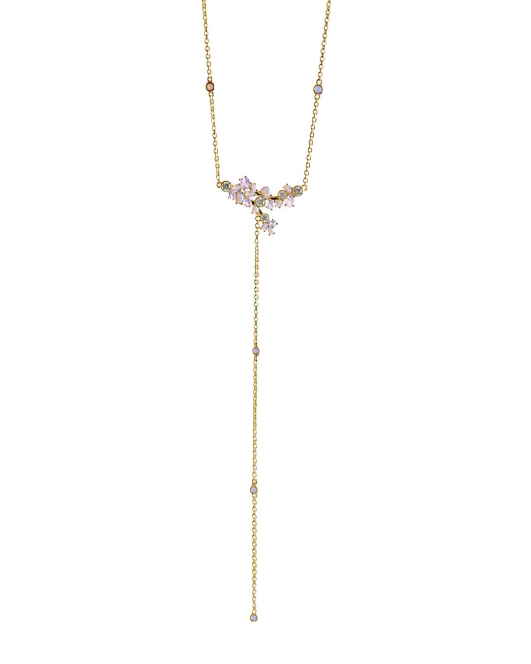 Collana a Y in Ottone con Zirconie Lavanda e Lilla