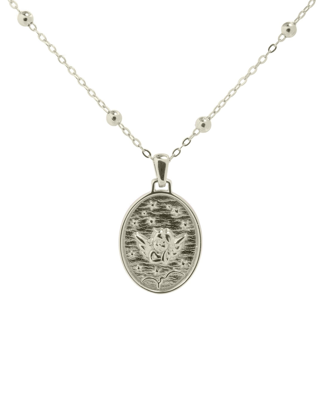 collana con angioletto inciso su medaglietta pendente in argento