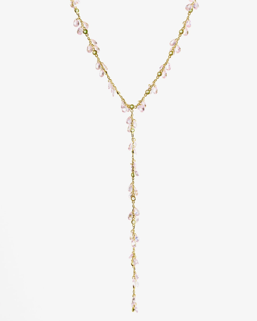 Collana a Y in Ottone con Zirconie Rosa e Verde Pastello