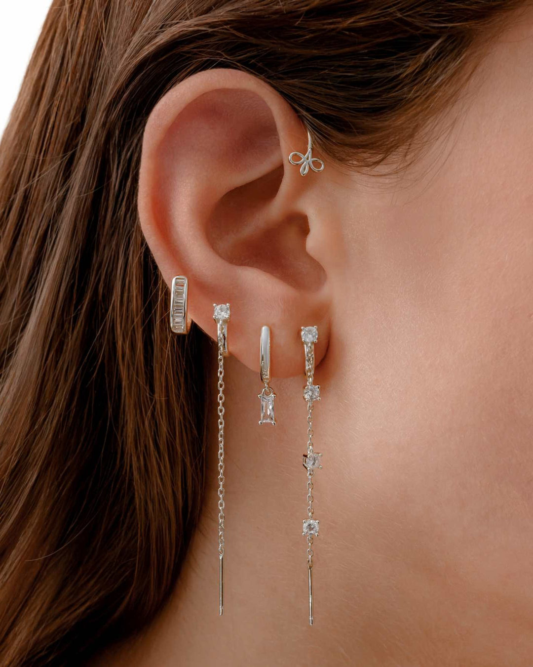 close up indossato Ear Cuff con Pendenti in Argento