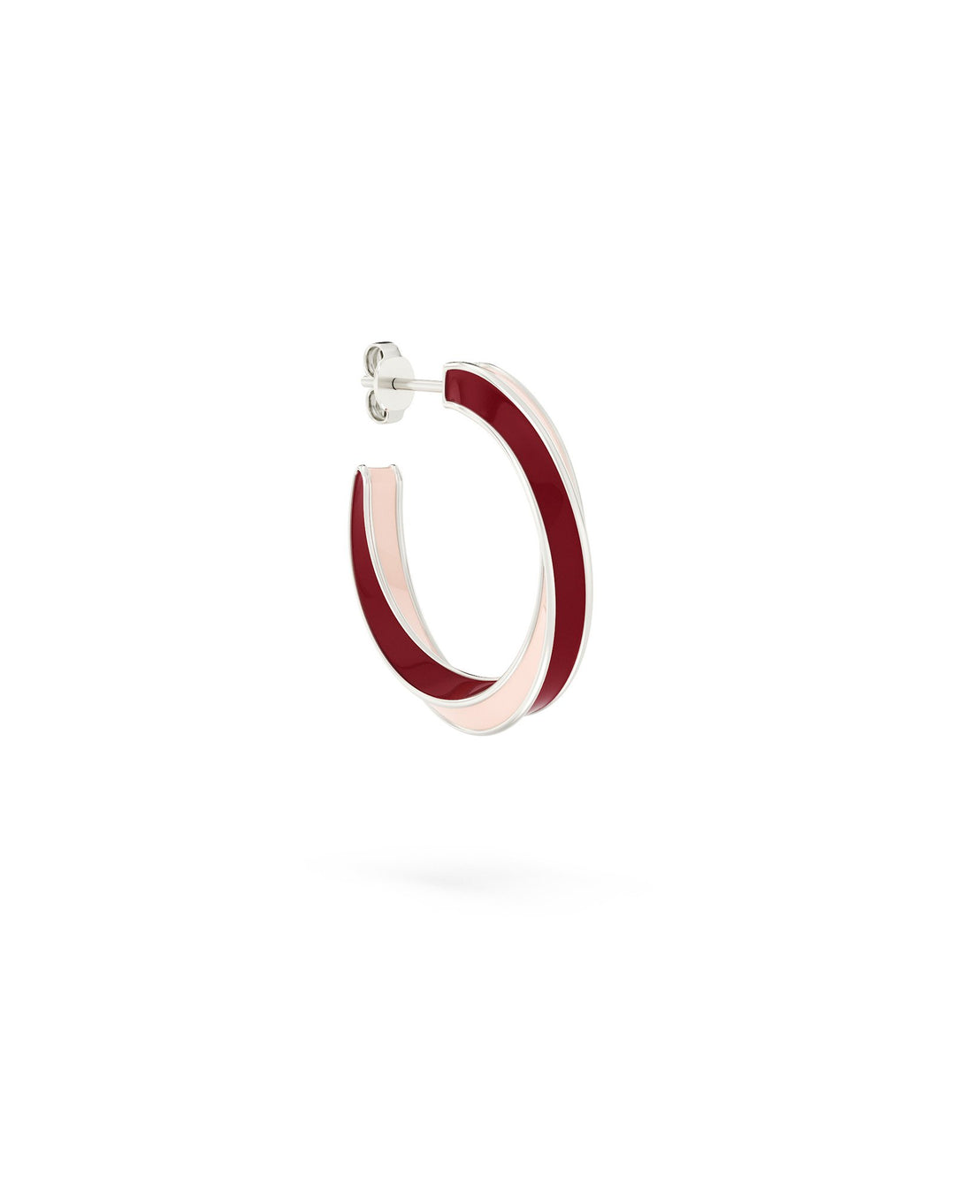 orecchino a cerchio bicolore rosa e bordeaux in argento