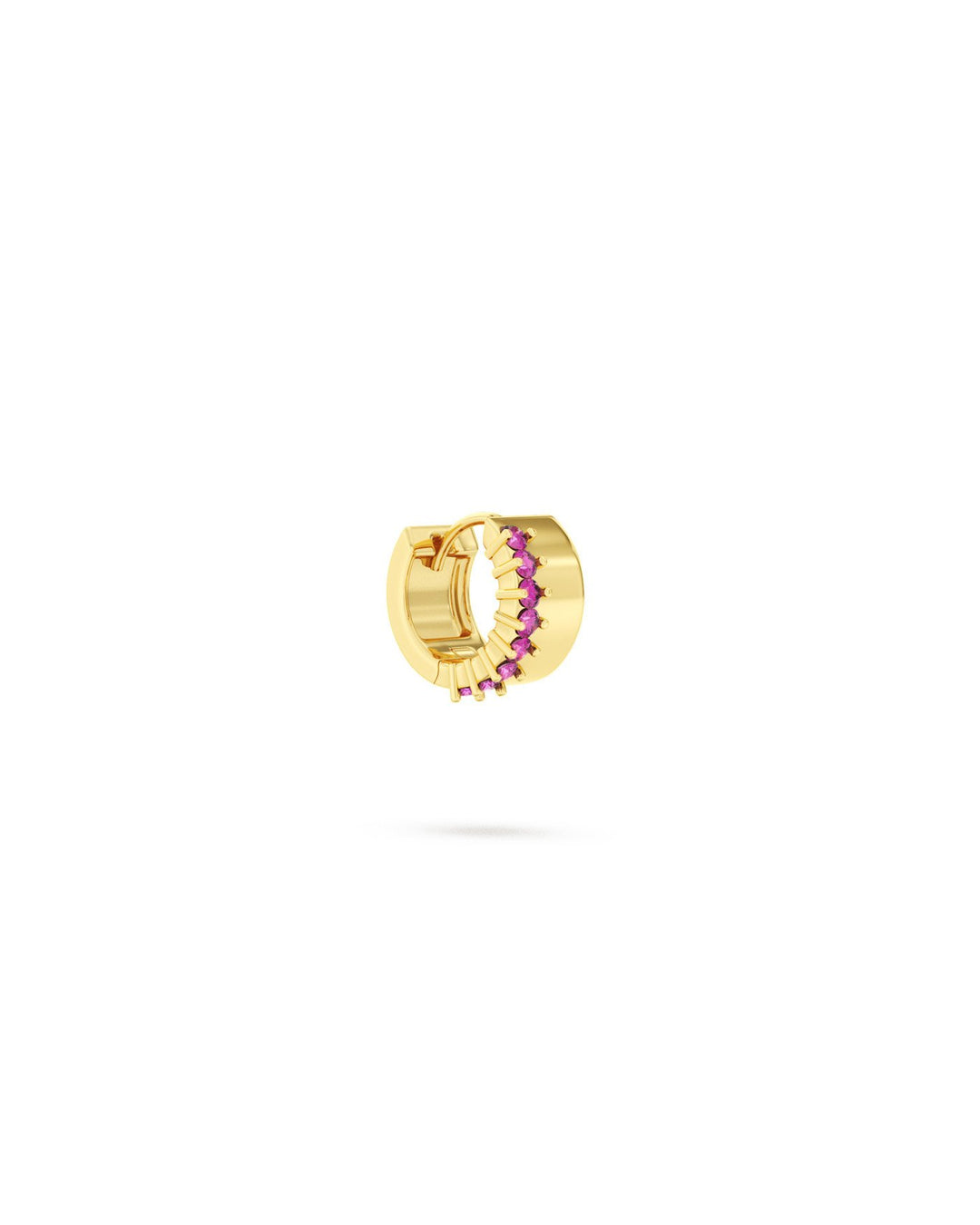 Orecchino a Cerchio Spesso con Zirconie Fucsia oro vista laterale