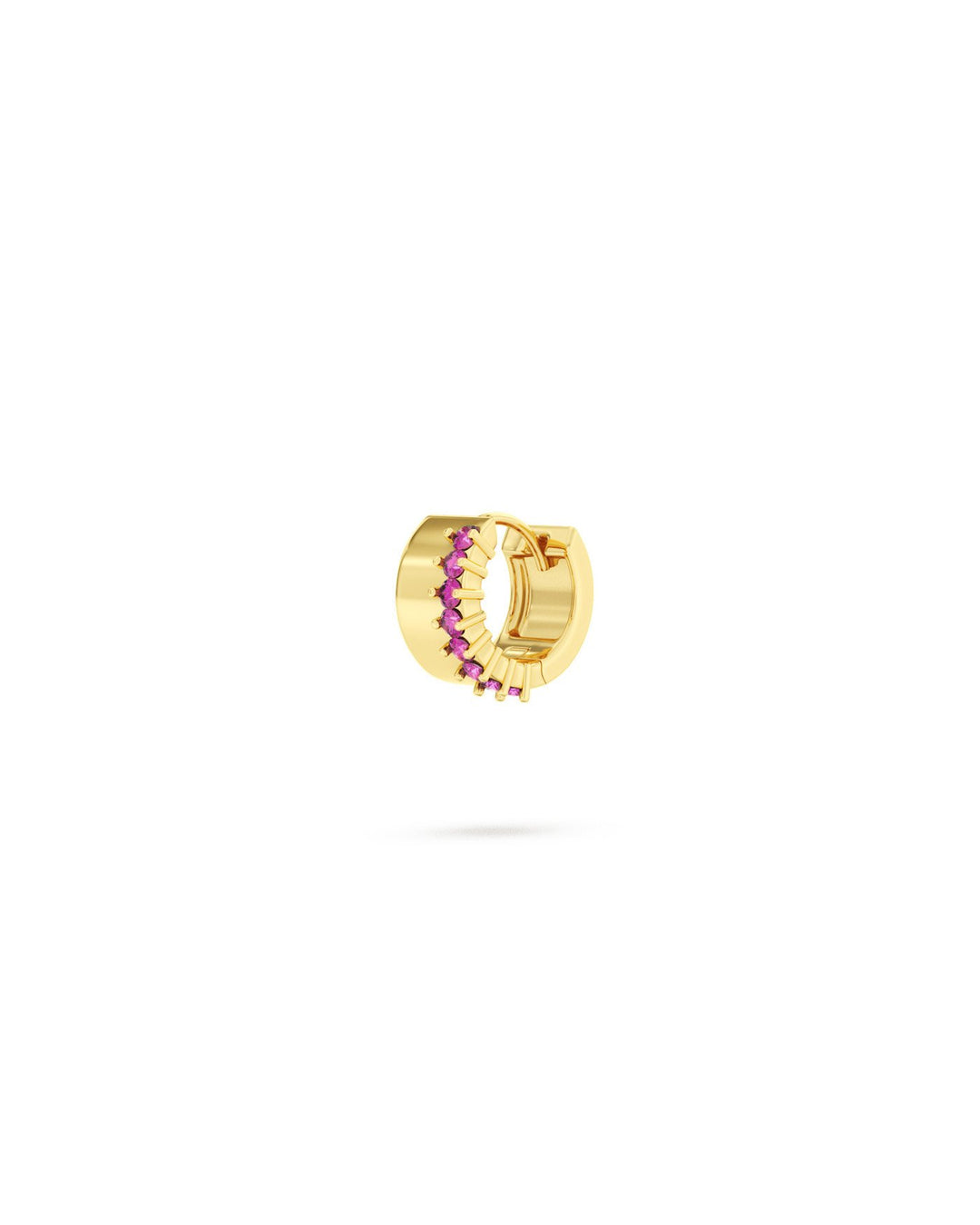 Orecchino a Cerchio Spesso con Zirconie Fucsia oro vista laterale
