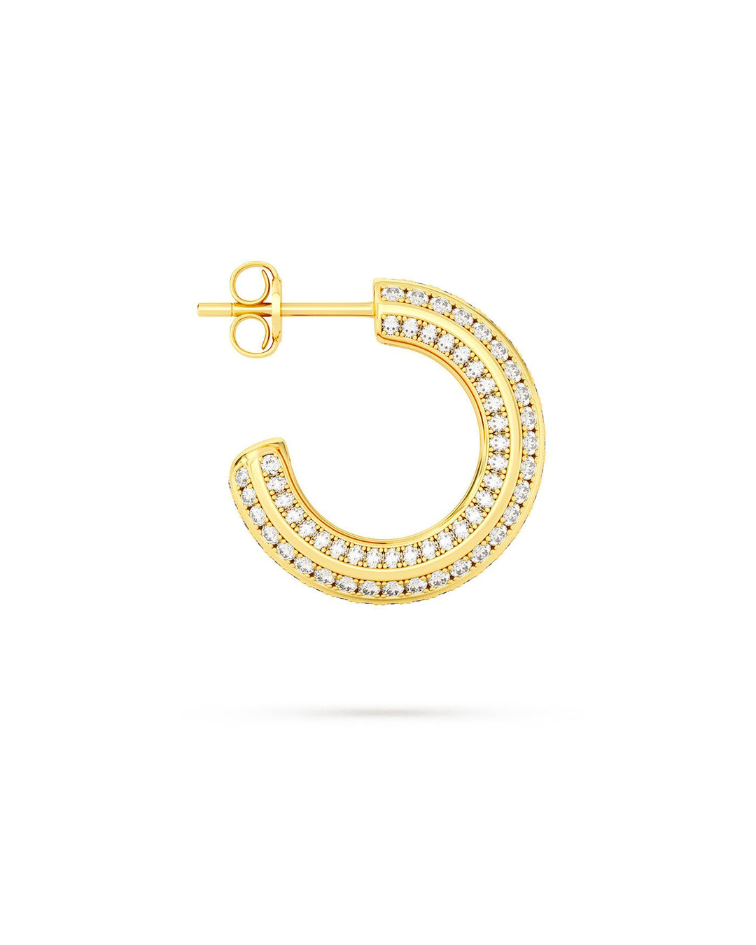 orecchino a cerchio con strisce brillanti oro vista laterale