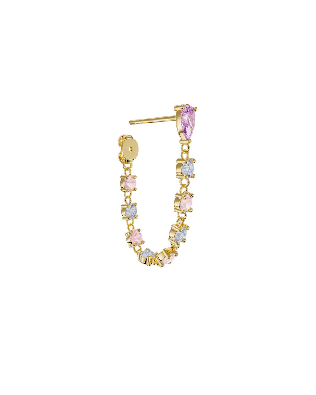 orecchino pendente con catenella zirconata oro vista laterale