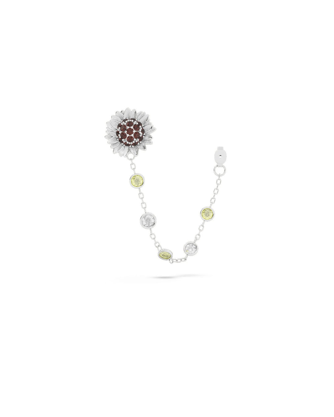 orecchino bond in argento con catenella pendente e girasole