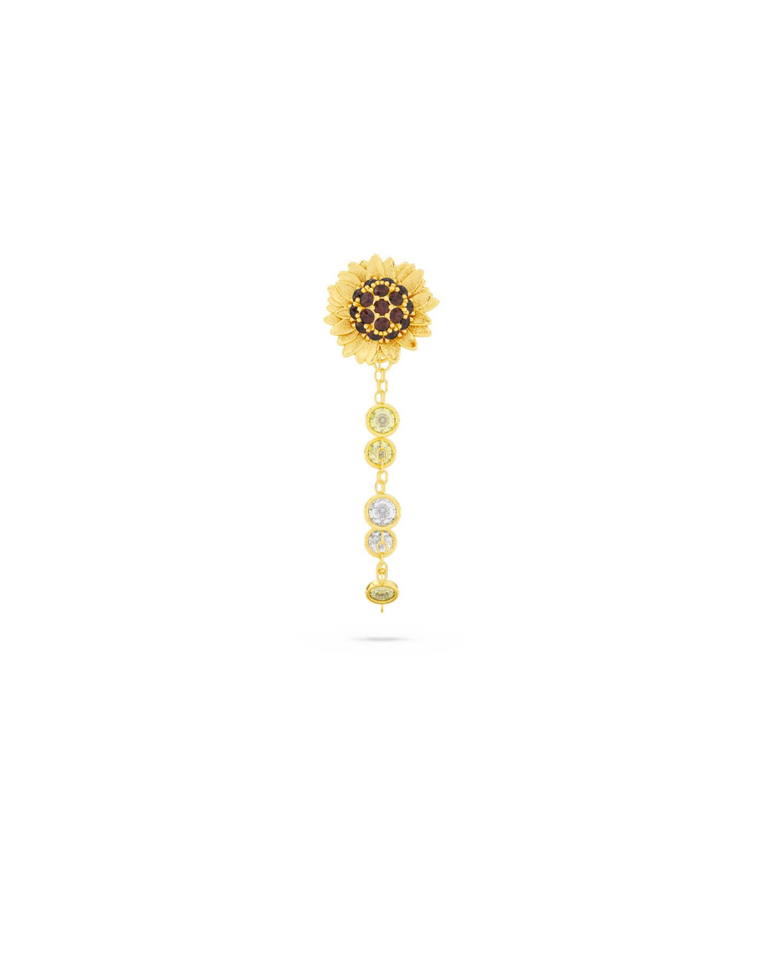 orecchino bond placcato oro con catenella pendente e girasole frontale