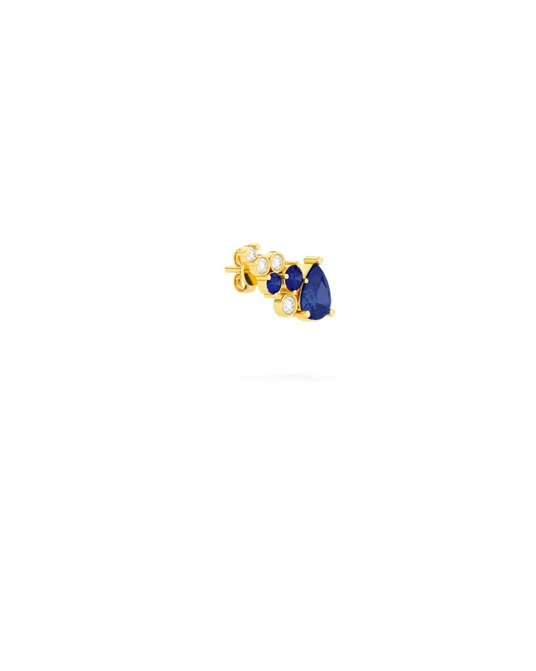 orecchino ear climber con pietre blu oro vista laterale
