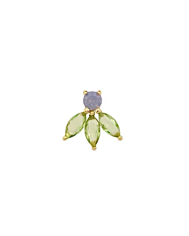 Orecchino a Lobo in Ottone con Zirconia Lavanda e Verde