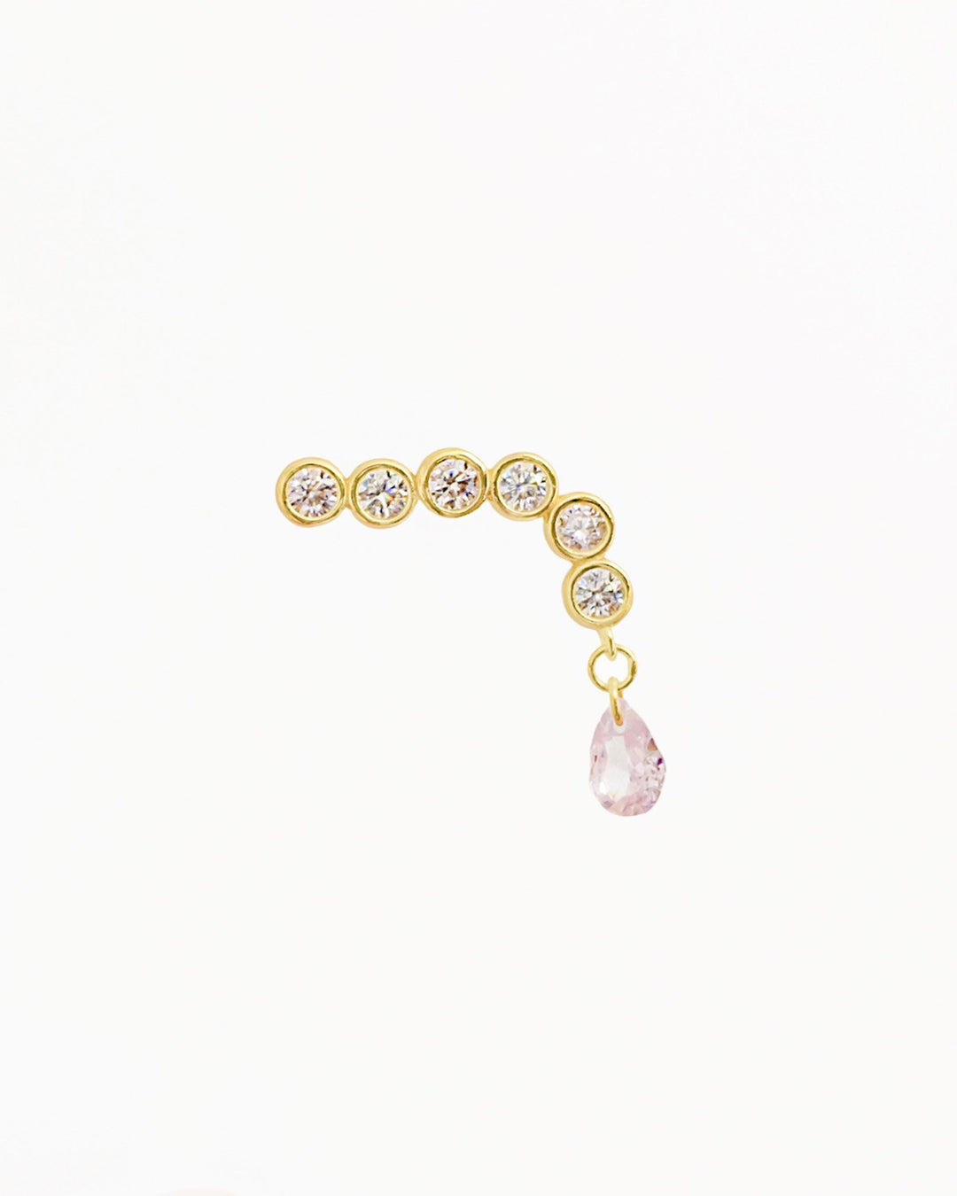 Orecchino Ear Climber in Ottone con Zirconie Rosa e Bianche