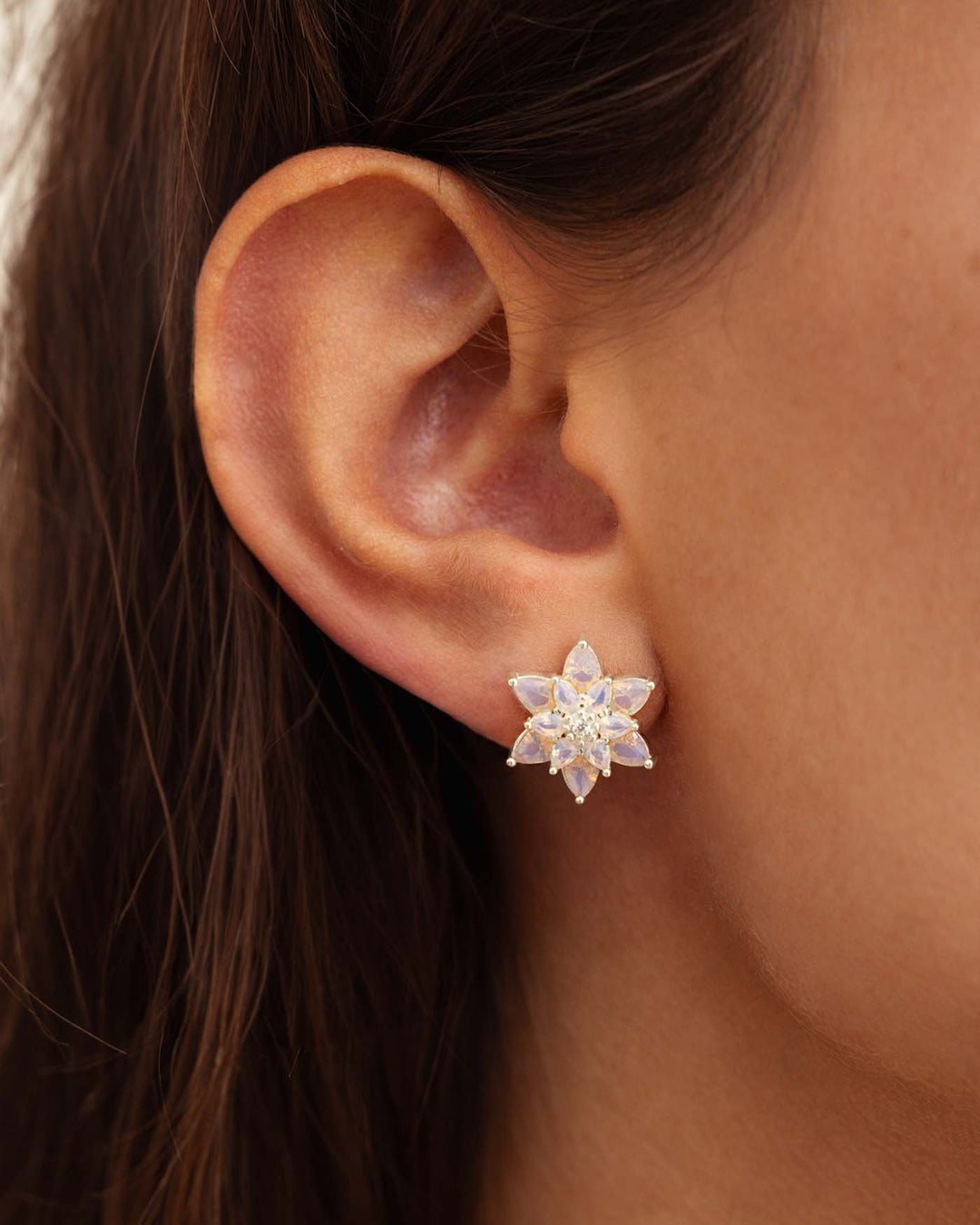 close up indossato orecchino waterlily argento