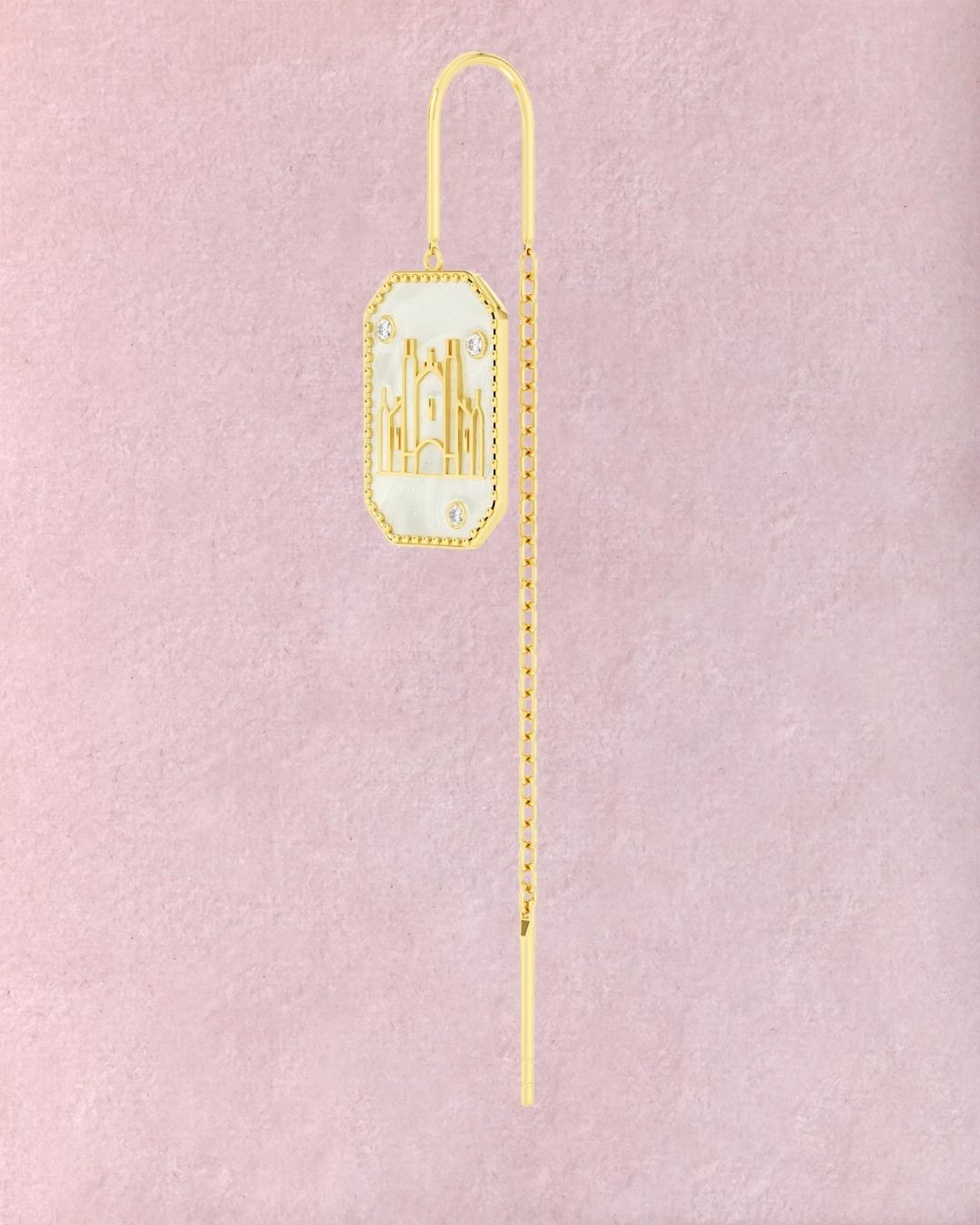 Orecchino Pendente Con Duomo Milano oro vista laterale