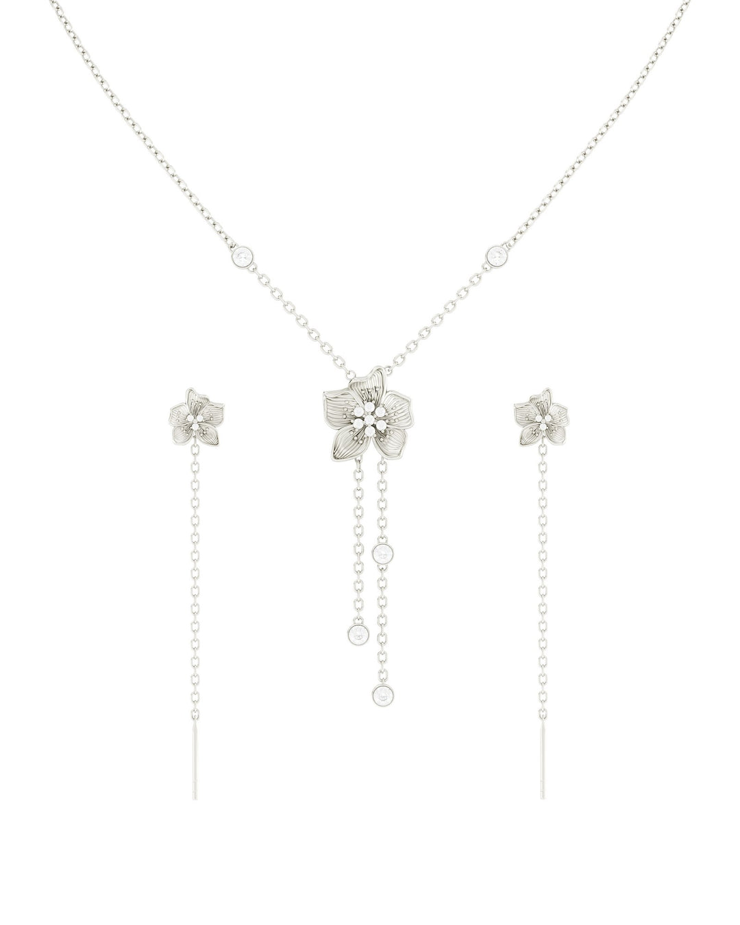 set di lovli e collana con fiore di amaryllis bianco in argento
