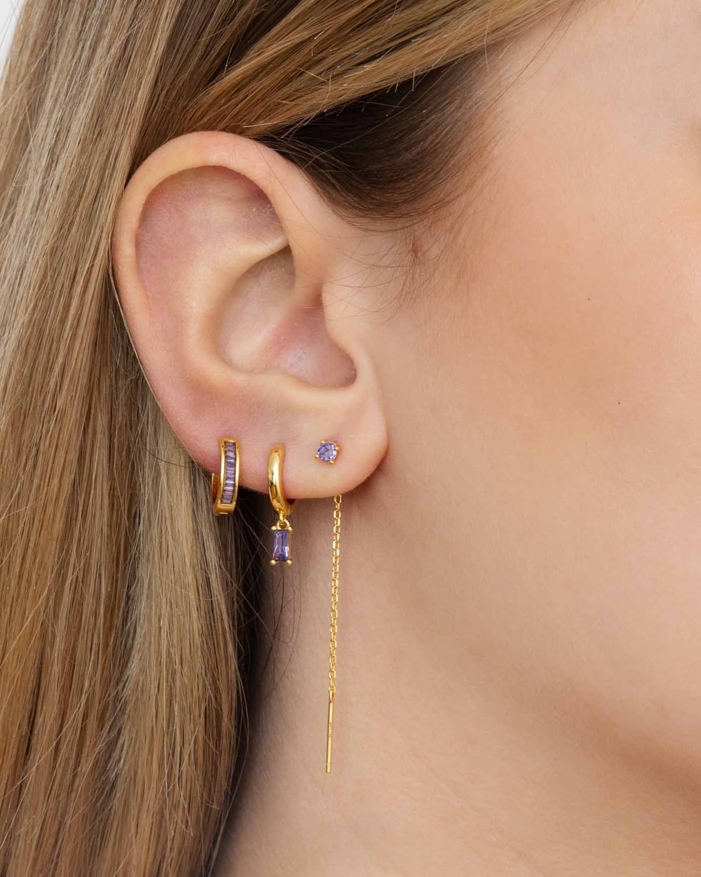 Set 2 Paia Orecchini Donna Argento 925 Placcati Oro Con Cristallo 2 Mm - Diamante E Viola Tanzanite