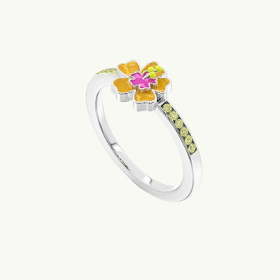 Anello con fiore di ibisco e zirconi brillanti in argento