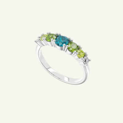 Semiveretta a 5 pietre con zirconi turchese, verde, lime e bianco in argento 925