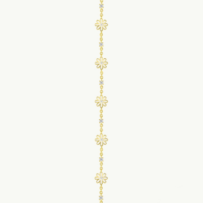 Bracciale con margherite bianche e zirconi in argento 925 placcato oro