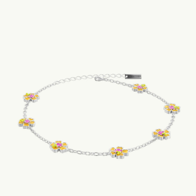 Bracciale con fiore di ibisco pesca e fucsia in argento e smalto